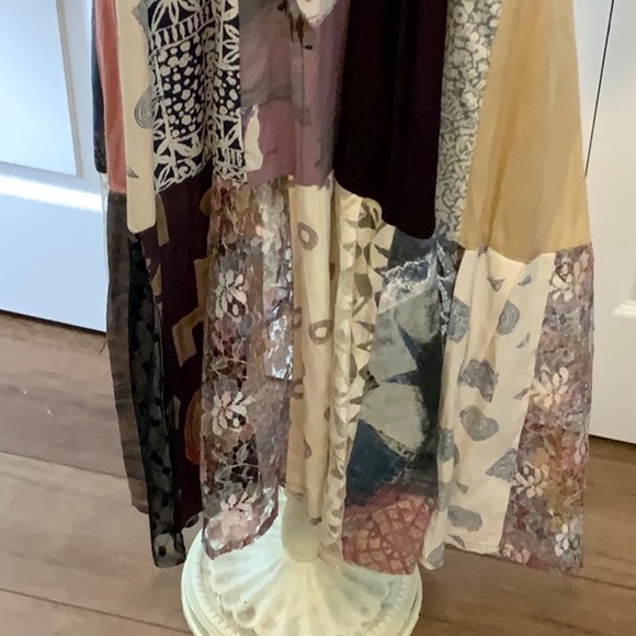 Donna Jessica Maxi Dress- Sz.1-Tan-Patchwork Skirt-Button Up-Self Tie - Picture 11 of 12